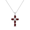 Thumbnail Image 1 of Oval-Cut Garnet & White Lab-Created Sapphire Cross Necklace Sterling Silver 18"