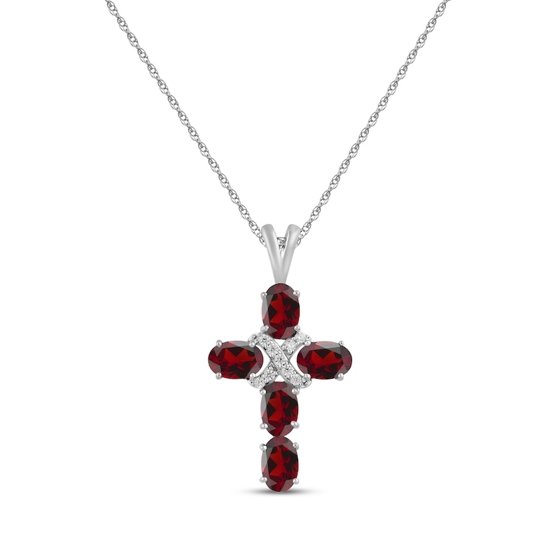 Main Image 1 of Oval-Cut Garnet & White Lab-Created Sapphire Cross Necklace Sterling Silver 18"