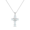 Thumbnail Image 1 of Oval-Cut Lab-Created Opal & White Lab-Created Sapphire Cross Necklace Sterling Silver 18"