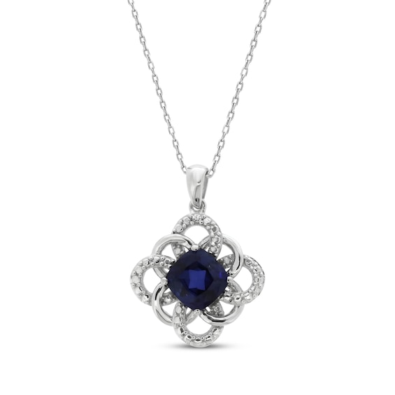 Blue & White Cushion and Round-Cut Lab-Created Sapphire Necklace Sterling Silver 18"