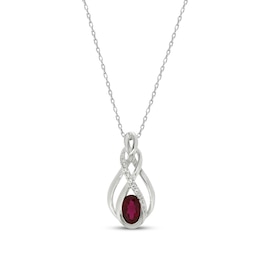 Lab-Created Oval-Cut Ruby & White Lab-Created Sapphire Necklace Sterling Silver 18"