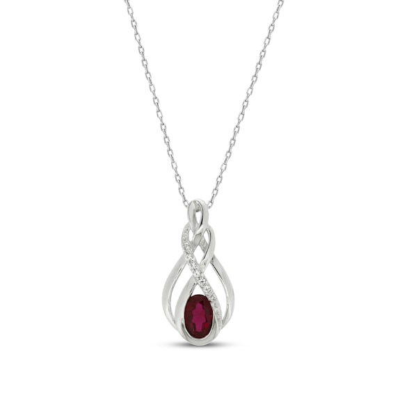 Lab-Created Oval-Cut Ruby & White Lab-Created Sapphire Necklace Sterling Silver 18"