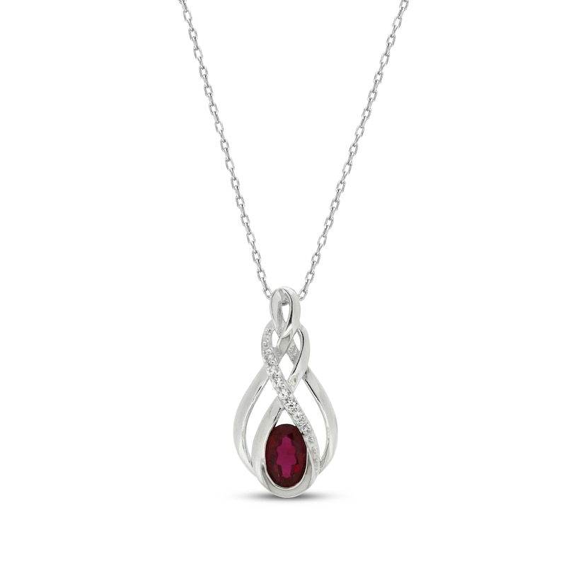 Main Image 1 of Lab-Created Oval-Cut Ruby & White Lab-Created Sapphire Necklace Sterling Silver 18"