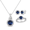 Thumbnail Image 0 of Round-Cut Blue & White Lab-Created Sapphire Gift Set Sterling Silver - Size 7