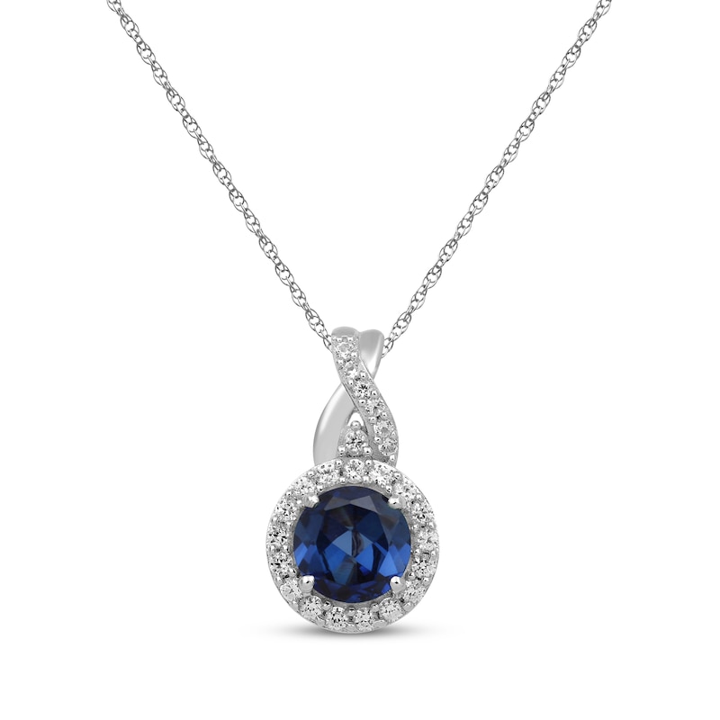 Main Image 2 of Round-Cut Blue & White Lab-Created Sapphire Gift Set Sterling Silver - Size 7
