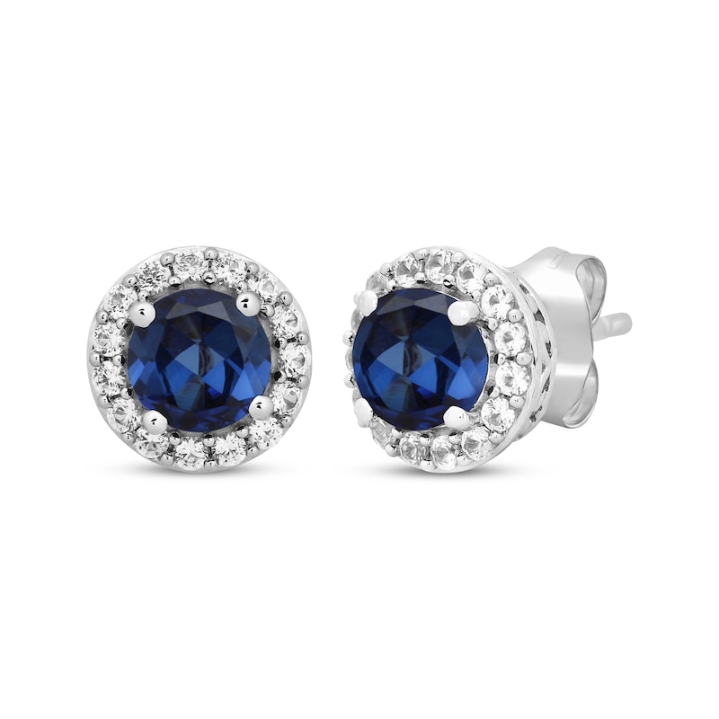 Main Image 4 of Round-Cut Blue & White Lab-Created Sapphire Gift Set Sterling Silver - Size 7