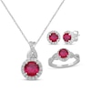Thumbnail Image 0 of Round-Cut Lab-Created Ruby & White Lab-Created Sapphire Gift Set Sterling Silver - Size 7