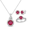Thumbnail Image 1 of Round-Cut Lab-Created Ruby & White Lab-Created Sapphire Gift Set Sterling Silver - Size 7