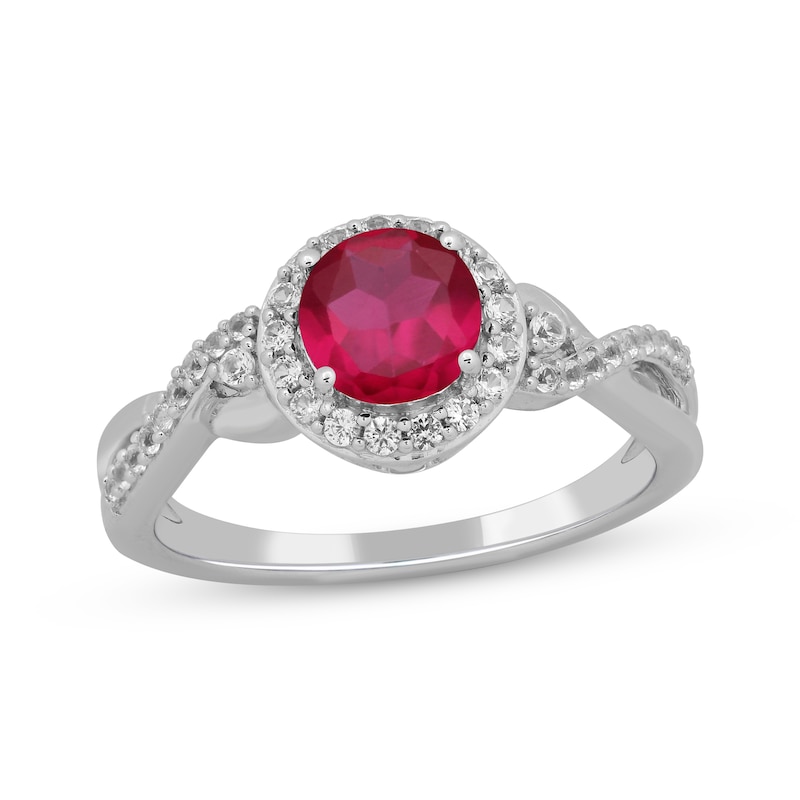 Main Image 3 of Round-Cut Lab-Created Ruby & White Lab-Created Sapphire Gift Set Sterling Silver - Size 7