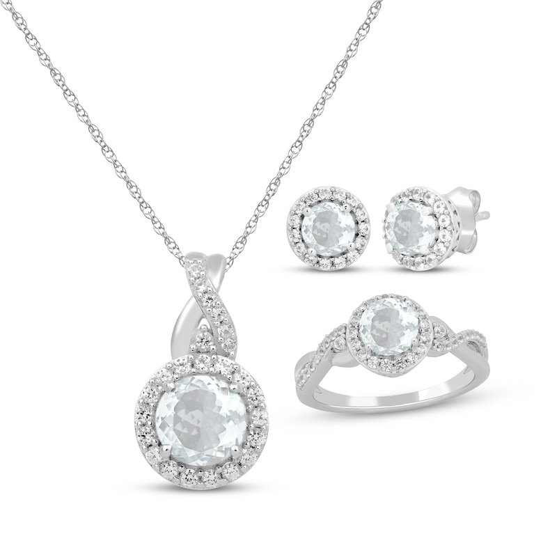 Main Image 1 of Round-Cut White Lab-Created Sapphire Gift Set Sterling Silver - Size 7
