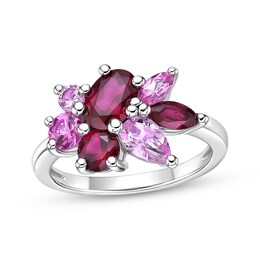 Multi-Shades Lab-Created Ruby & Pink Lab-Created Sapphire Cluster Ring Sterling Silver