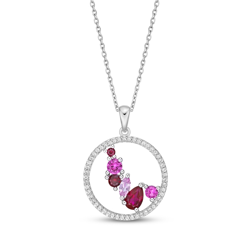 Main Image 1 of Multi-Shades Lab-Created Ruby, Pink & White Lab-Created Sapphire Necklace Sterling Silver 18"