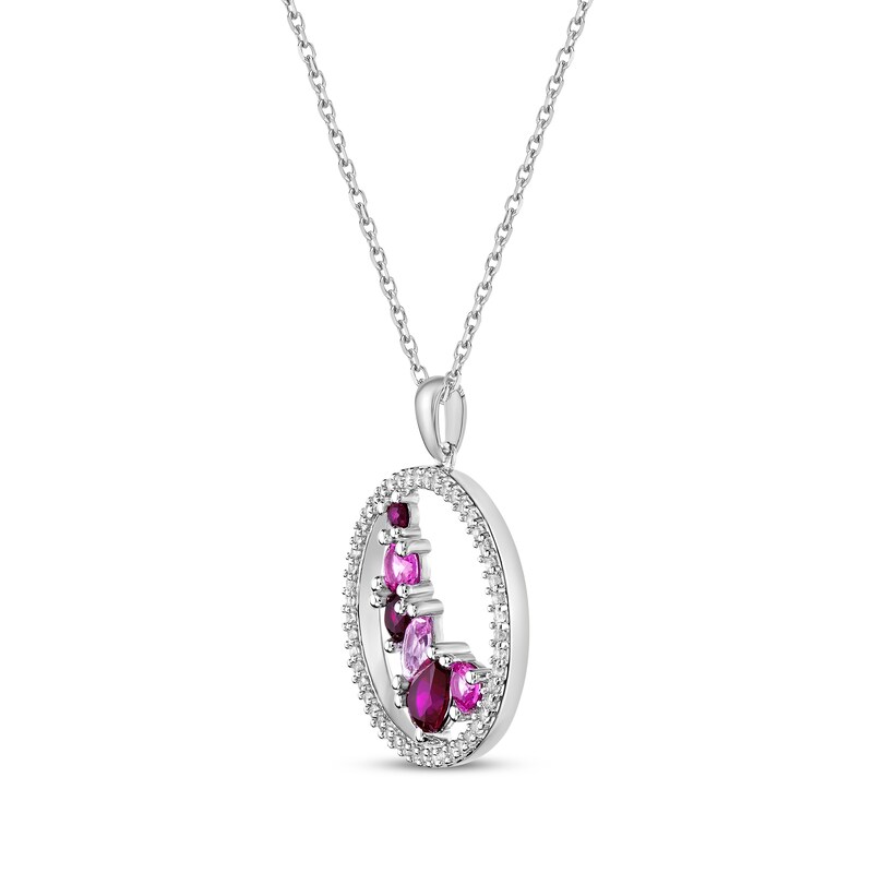 Main Image 2 of Multi-Shades Lab-Created Ruby, Pink & White Lab-Created Sapphire Necklace Sterling Silver 18"