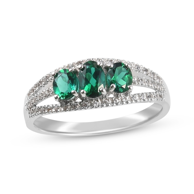 Oval-Cut Lab-Created Emerald & Round-Cut White Lab-Created Sapphire ...