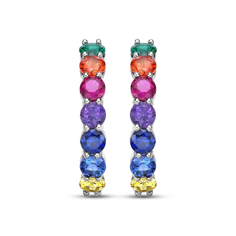 Main Image 2 of Multi Round-Cut Gemstone Hoop Earrings Sterling Silver