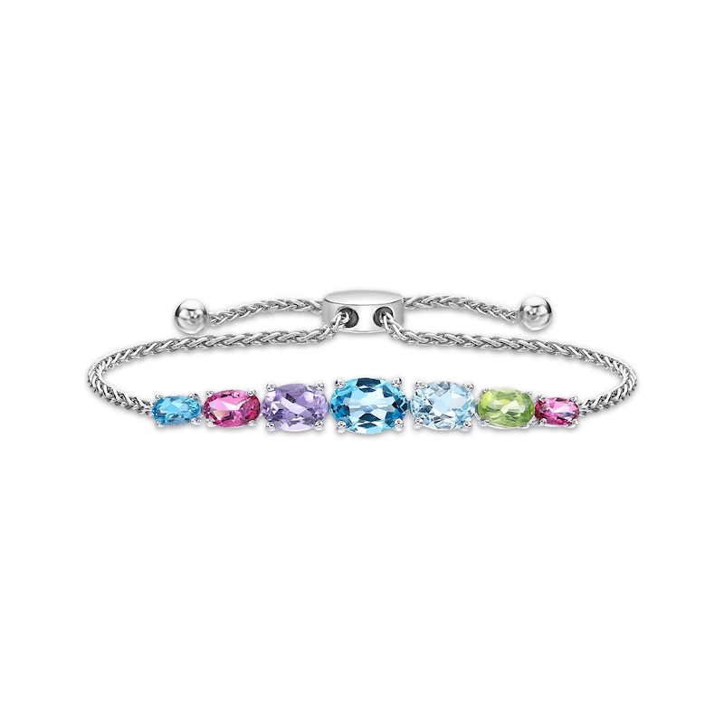 Multi-Gemstone Bolo Bracelet Sterling Silver