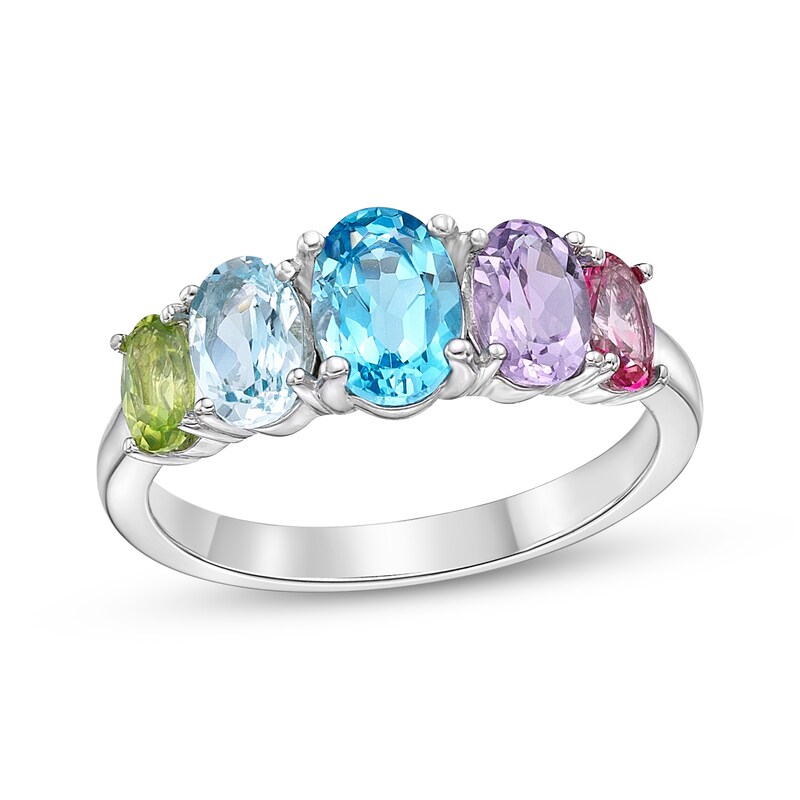 Oval-Cut Multi-Gemstone Ring Sterling Silver