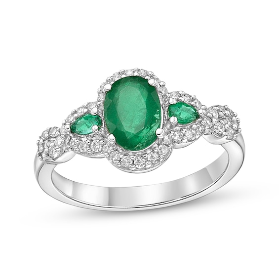 Multi-Shape Emerald & Diamond Ring 1/5 ct tw 10K White Gold