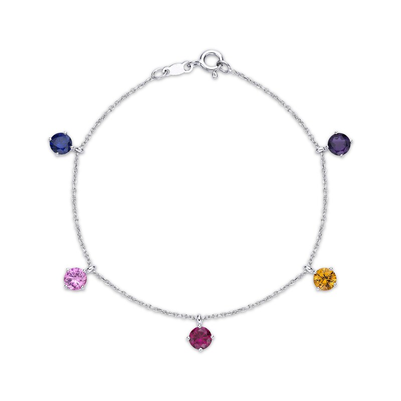 Round-Cut Multi-Gemstone Drop Bracelet Sterling Silver 7.25”
