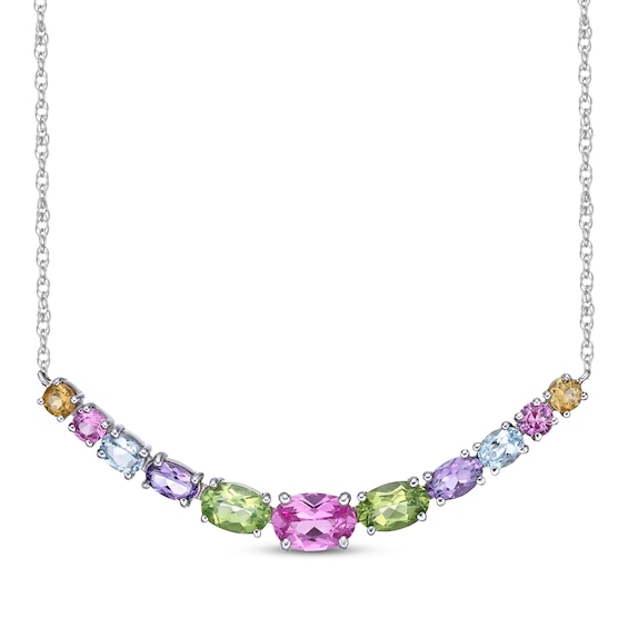 Multi-Gemstone Smile Necklace Sterling Silver 18”