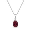 Thumbnail Image 1 of Oval-Cut Lab-Created Ruby & White Lab-Created Sapphire Drop Necklace Sterling Silver 18”