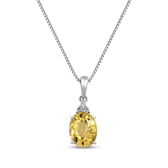 Oval-Cut Citrine & White Lab-Created Sapphire Drop Necklace Sterling Silver 18”