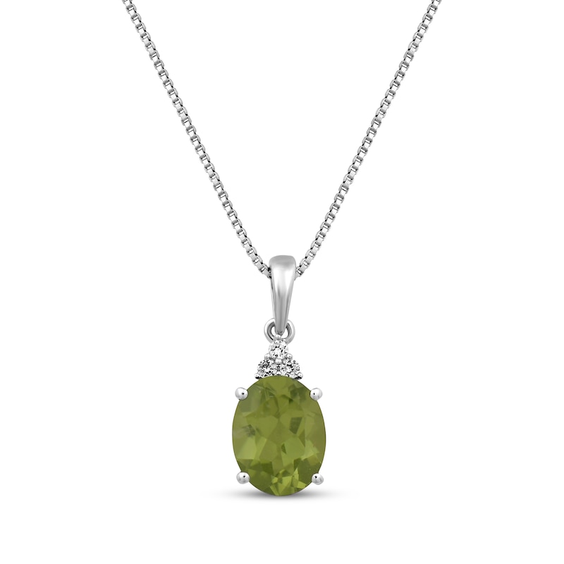 Main Image 1 of Oval-Cut Peridot & White Lab-Created Sapphire Drop Necklace Sterling Silver 18”