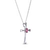Thumbnail Image 2 of Oval-Cut Lab-Created Ruby Cross Necklace Sterling Silver 18”