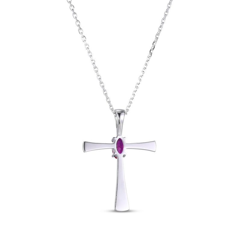 Main Image 3 of Oval-Cut Lab-Created Ruby Cross Necklace Sterling Silver 18”