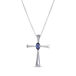Oval-Cut Blue Lab-Created Sapphire Necklace Sterling Silver 18”