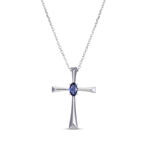 Oval-Cut Blue Lab-Created Sapphire Necklace Sterling Silver 18”