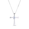 Thumbnail Image 3 of Oval-Cut Swiss Blue Topaz Cross Necklace Sterling Silver 18”