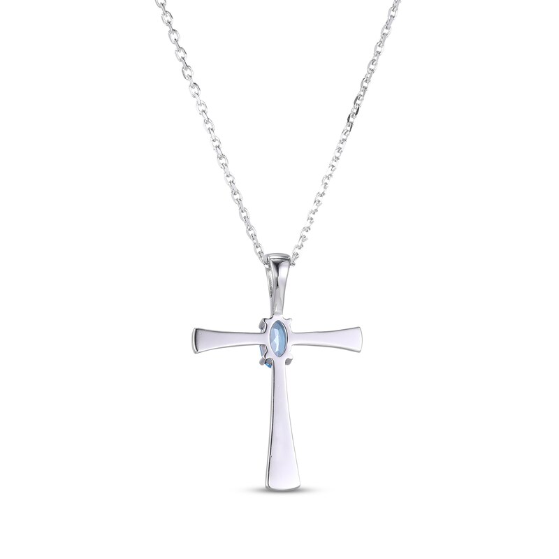 Main Image 3 of Oval-Cut Swiss Blue Topaz Cross Necklace Sterling Silver 18”