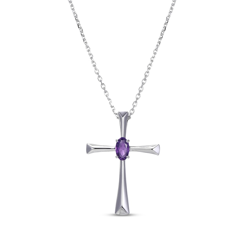 Main Image 1 of Oval-Cut Amethyst Cross Necklace Sterling Silver 18”