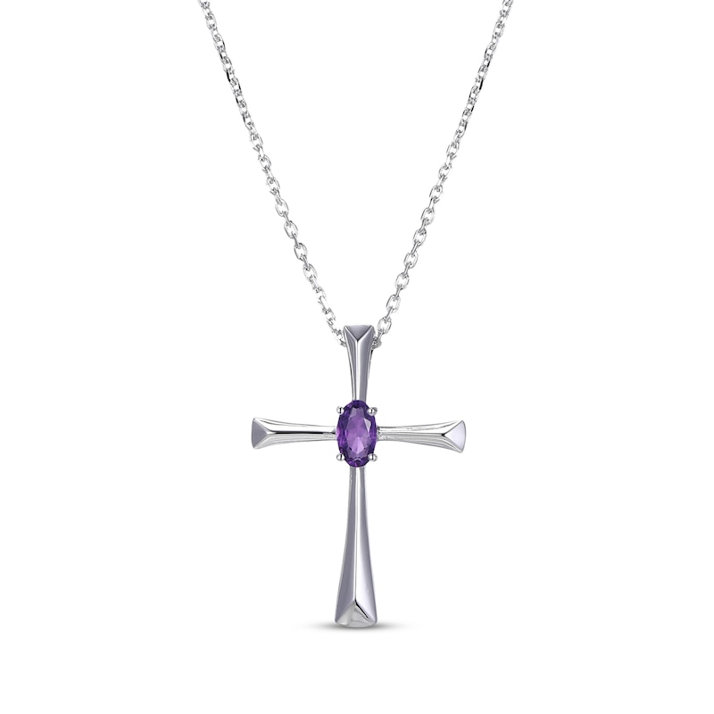 Oval-Cut Amethyst Cross Necklace Sterling Silver 18”