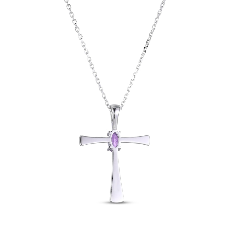 Oval-Cut Amethyst Cross Necklace Sterling Silver 18”