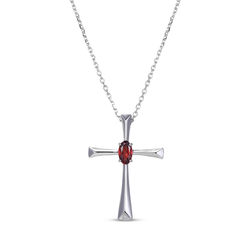Main Image 1 of Oval-Cut Garnet Cross Necklace Sterling Silver 18”