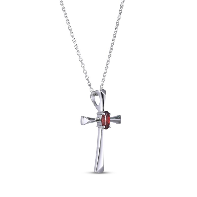 Main Image 2 of Oval-Cut Garnet Cross Necklace Sterling Silver 18”