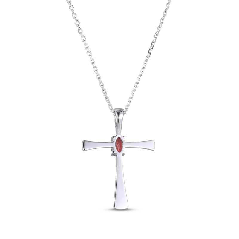 Main Image 3 of Oval-Cut Garnet Cross Necklace Sterling Silver 18”