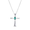 Thumbnail Image 0 of Oval-Cut Lab-Created Emerald Cross Necklace Sterling Silver 18”