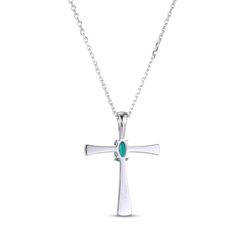 Oval-Cut Lab-Created Emerald Cross Necklace Sterling Silver 18”