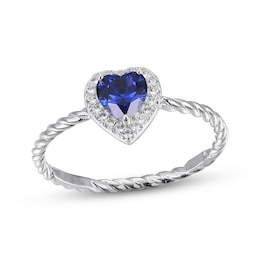 Heart-Shaped Blue & White Lab-Created Sapphire Ring Sterling Silver