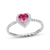 Thumbnail Image 1 of Heart-Shaped Lab-Created Ruby & White Lab-Created Sapphire Ring Sterling Silver