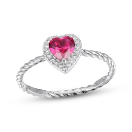 Heart-Shaped Lab-Created Ruby & White Lab-Created Sapphire Ring Sterling Silver