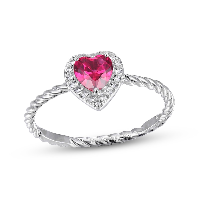 Heart-Shaped Lab-Created Ruby & White Lab-Created Sapphire Ring Sterling Silver