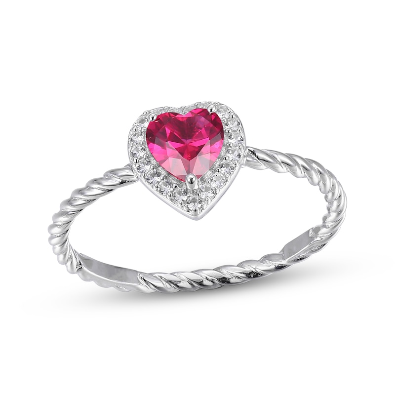 Main Image 1 of Heart-Shaped Lab-Created Ruby & White Lab-Created Sapphire Ring Sterling Silver