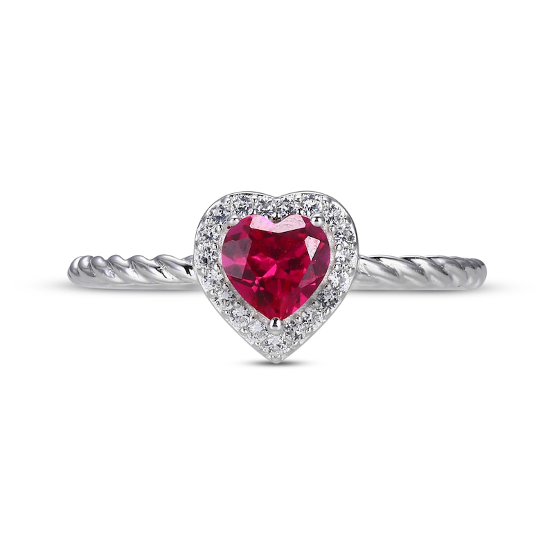 Main Image 3 of Heart-Shaped Lab-Created Ruby & White Lab-Created Sapphire Ring Sterling Silver
