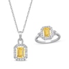 Thumbnail Image 0 of Octagon-Cut Citrine & Lab-Created White Sapphire Necklace & Ring Gift Set Sterling Silver - Size 7