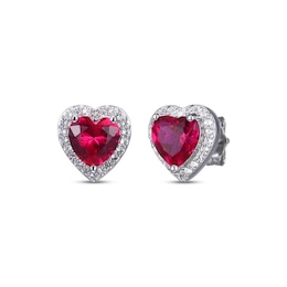 Heart-Shaped Lab-Created Ruby & White Lab-Created Sapphire Stud Earrings Sterling Silver