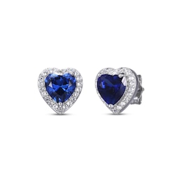Heart-Shaped Blue & White Lab-Created Sapphire Stud Earrings Sterling Silver
